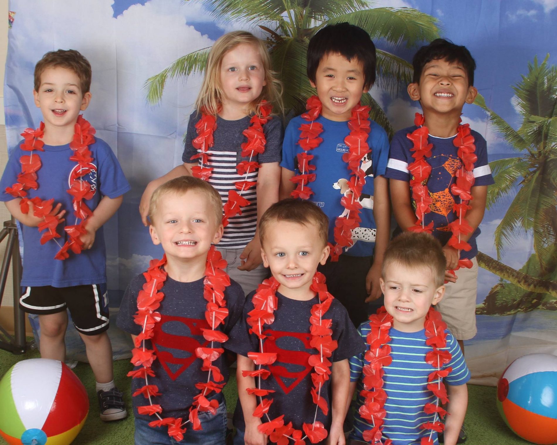 preschoolers with leis at camp