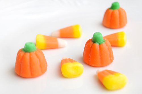 Halloween pumpkin candy and candy corn