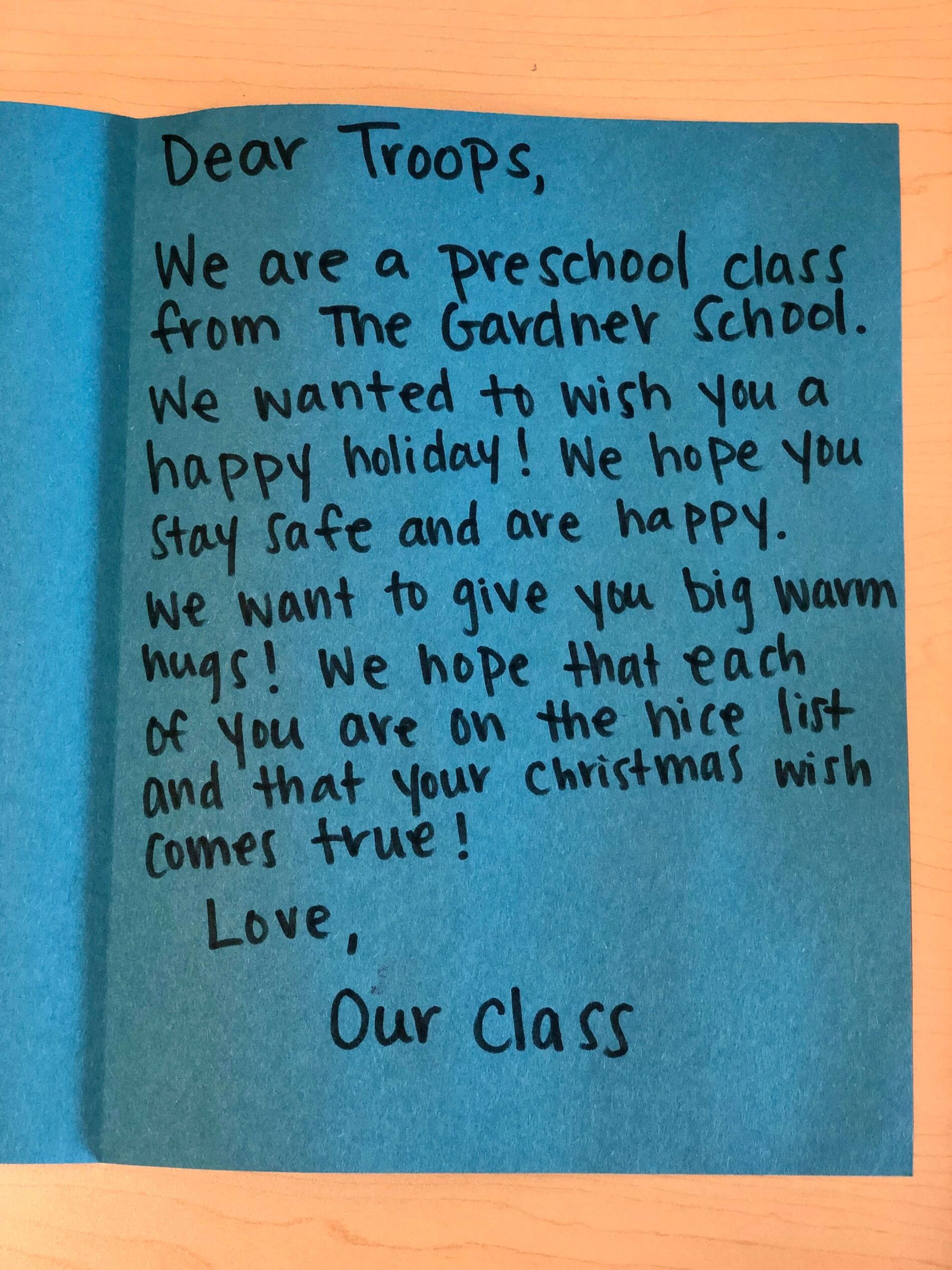 letter to troops from preschool class