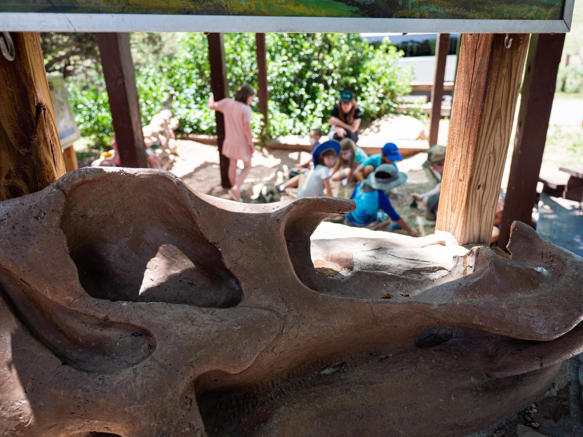 kids exploring exhibits at Dinosaur Ridge
