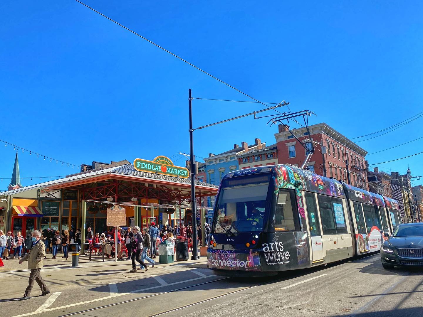 Cincinnati Streetcar passing Findlay Market