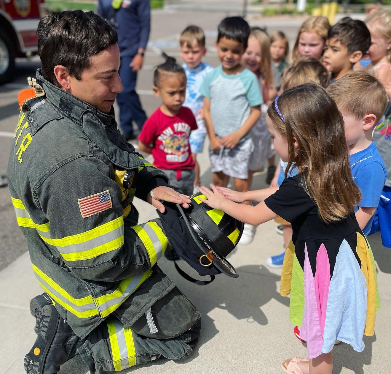 firefighter visit at TGS with students