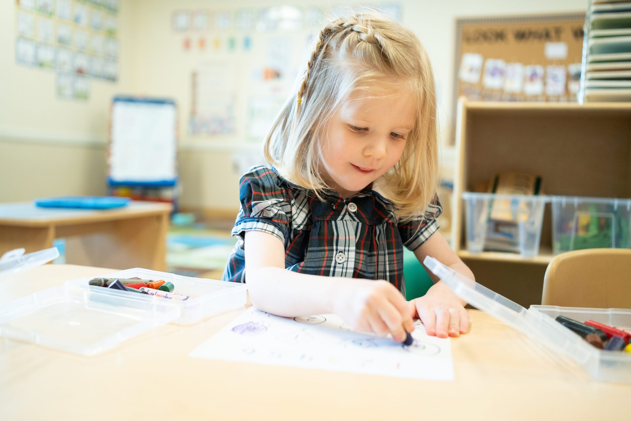 preschool girl coloring on paper