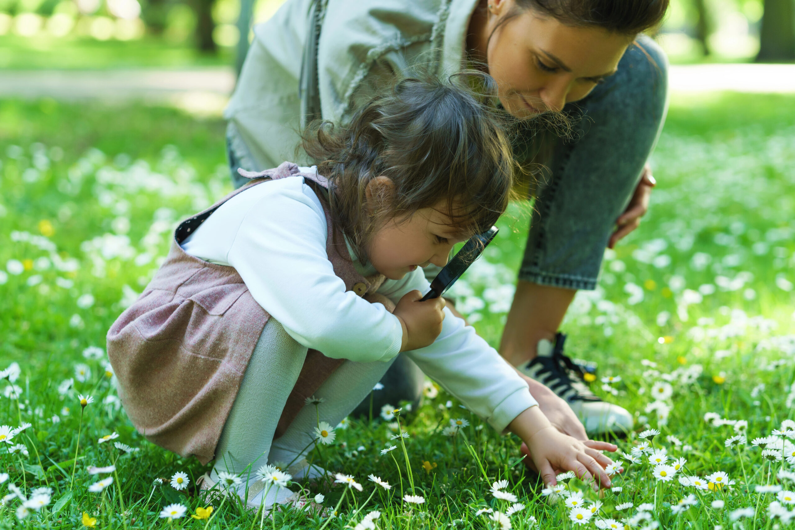 Mom and child exploring nature