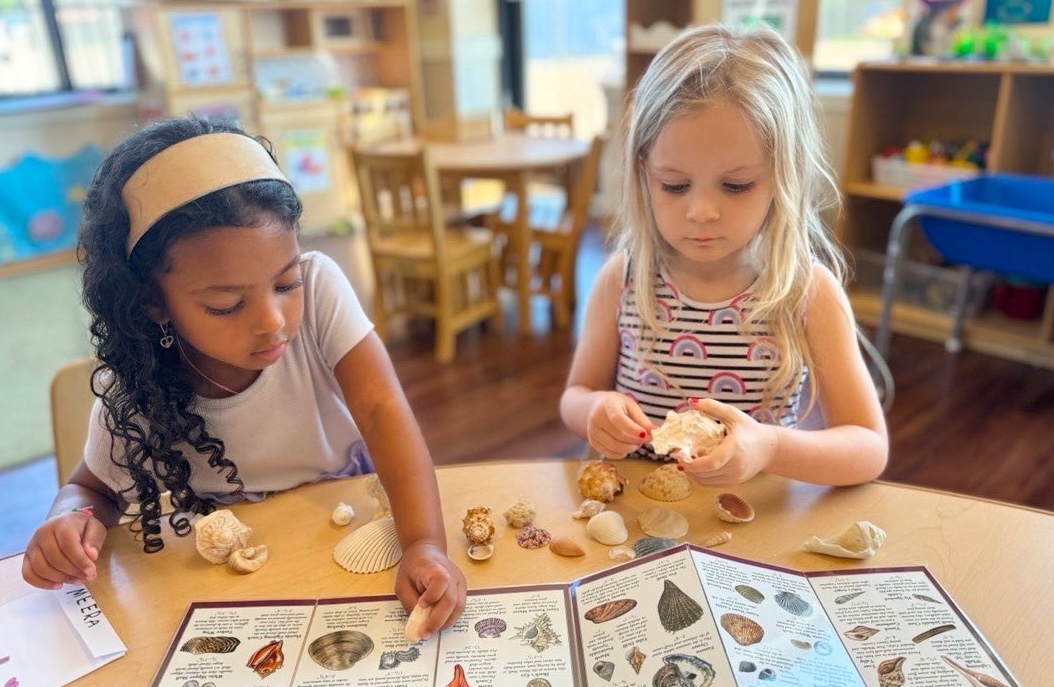 two young students matching shells.